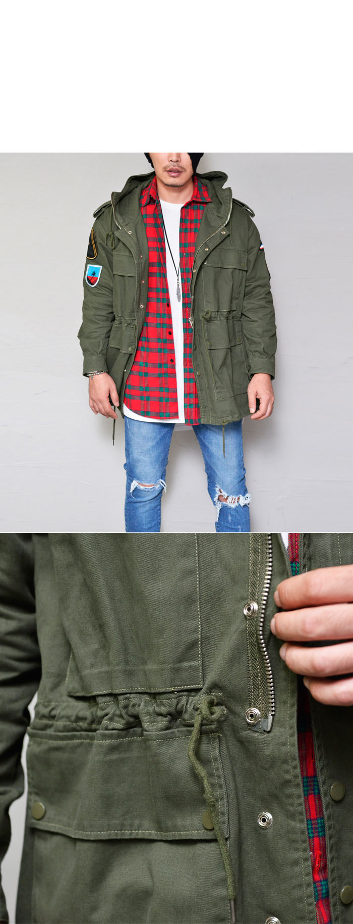 Outerwear Jackets Multi Patch Hooded MilitaryJacket 263